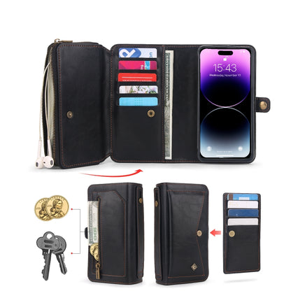 For iPhone 14 Plus Multi-functional Zipper Wallet Leather Phone Case(Black) - iPhone 14 Plus Cases by buy2fix | Online Shopping UK | buy2fix