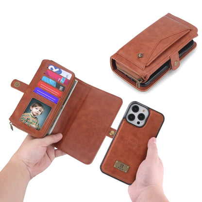 For iPhone 14 Plus Multi-functional Zipper Wallet Leather Phone Case(Brown) - iPhone 14 Plus Cases by buy2fix | Online Shopping UK | buy2fix