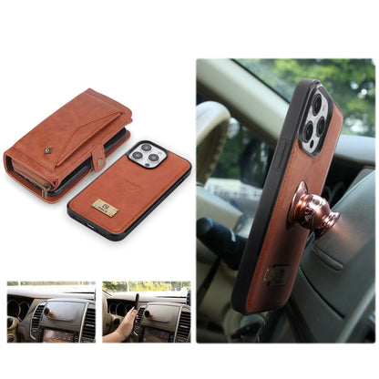 For iPhone 14 Plus Multi-functional Zipper Wallet Leather Phone Case(Brown) - iPhone 14 Plus Cases by buy2fix | Online Shopping UK | buy2fix