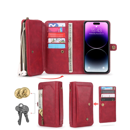 For iPhone 14 Multi-functional Zipper Wallet Leather Phone Case(Red) - iPhone 14 Cases by buy2fix | Online Shopping UK | buy2fix
