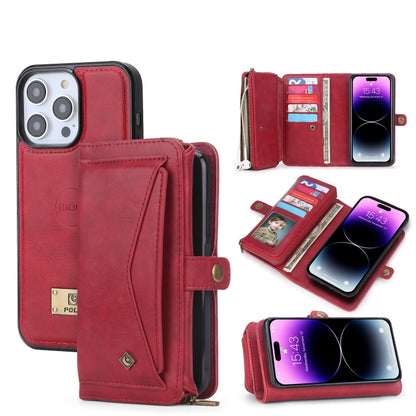 For iPhone 14 Pro Max Multi-functional Zipper Wallet Leather Phone Case(Red) - iPhone 14 Pro Max Cases by buy2fix | Online Shopping UK | buy2fix