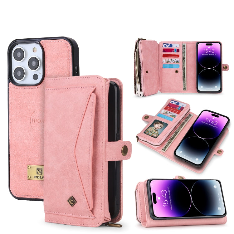 For iPhone 14 Pro Max Multi-functional Zipper Wallet Leather Phone Case(Pink) - iPhone 14 Pro Max Cases by buy2fix | Online Shopping UK | buy2fix