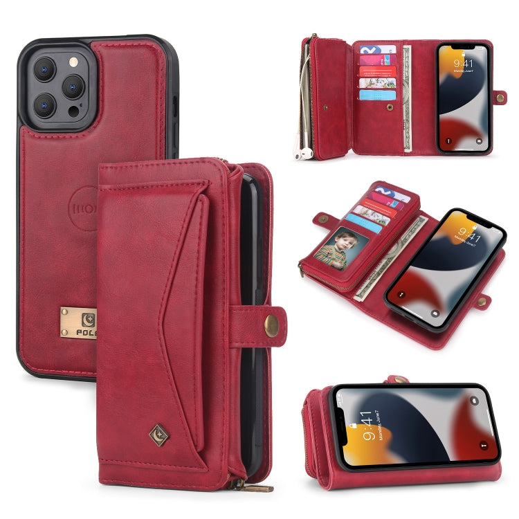 For iPhone 13 Pro Max Multi-functional Zipper Wallet Leather Phone Case(Red) - iPhone 13 Pro Max Cases by buy2fix | Online Shopping UK | buy2fix