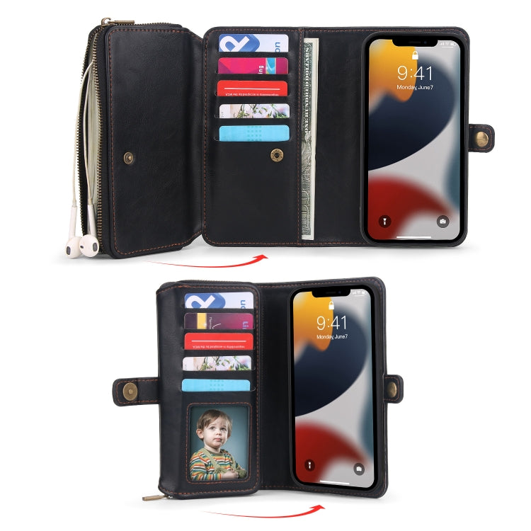 For iPhone 13 Pro Multi-functional Zipper Wallet Leather Phone Case(Black) - iPhone 13 Pro Cases by buy2fix | Online Shopping UK | buy2fix
