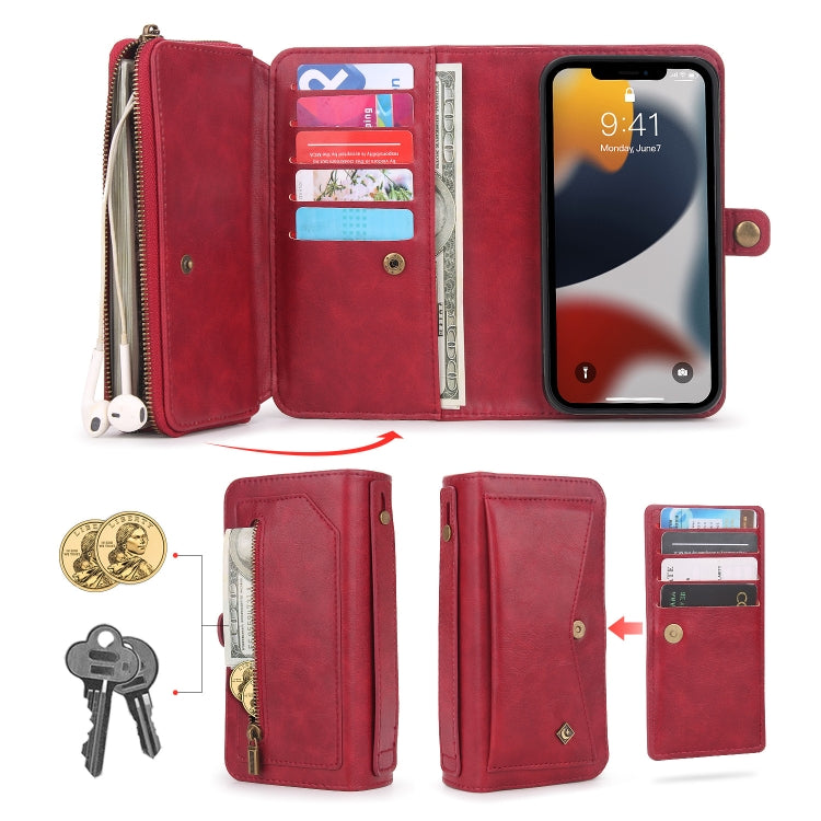 For iPhone 13 Pro Multi-functional Zipper Wallet Leather Phone Case(Red) - iPhone 13 Pro Cases by buy2fix | Online Shopping UK | buy2fix