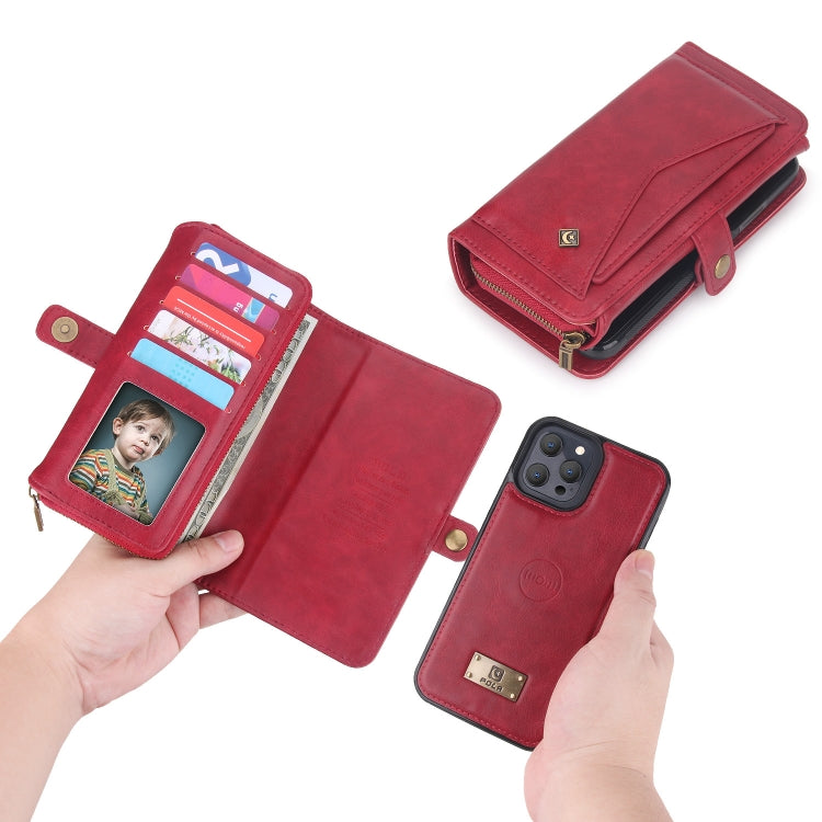 For iPhone 13 Pro Multi-functional Zipper Wallet Leather Phone Case(Red) - iPhone 13 Pro Cases by buy2fix | Online Shopping UK | buy2fix