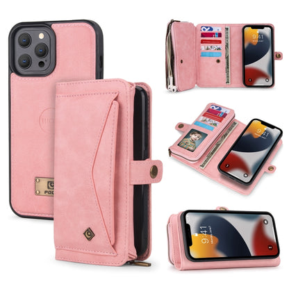 For iPhone 13 Pro Multi-functional Zipper Wallet Leather Phone Case(Pink) - iPhone 13 Pro Cases by buy2fix | Online Shopping UK | buy2fix