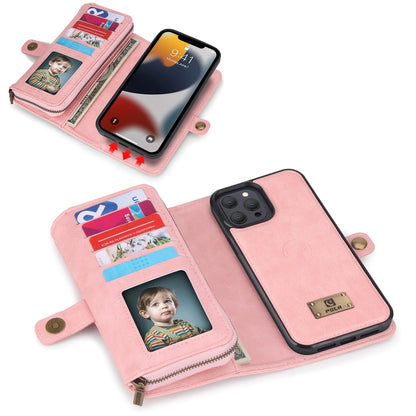 For iPhone 13 Multi-functional Zipper Wallet Leather Phone Case(Pink) - iPhone 13 Cases by buy2fix | Online Shopping UK | buy2fix