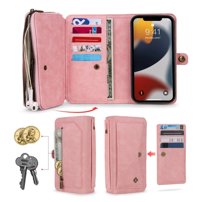 For iPhone 13 Multi-functional Zipper Wallet Leather Phone Case(Pink) - iPhone 13 Cases by buy2fix | Online Shopping UK | buy2fix
