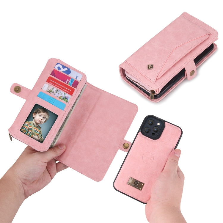 For iPhone 13 Multi-functional Zipper Wallet Leather Phone Case(Pink) - iPhone 13 Cases by buy2fix | Online Shopping UK | buy2fix