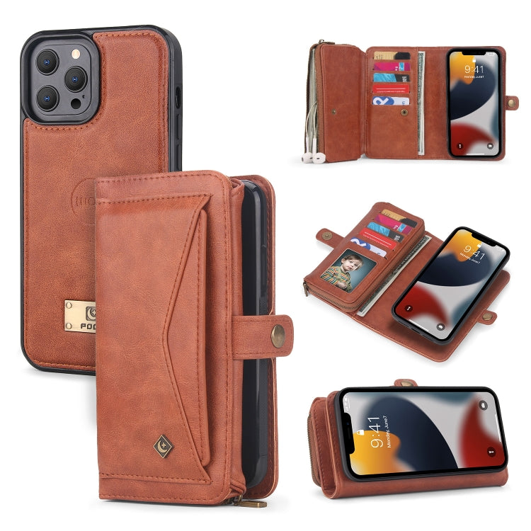For iPhone 13 mini Multi-functional Zipper Wallet Leather Phone Case(Brown) - iPhone 13 mini Cases by buy2fix | Online Shopping UK | buy2fix