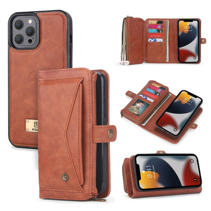 For iPhone 13 mini Multi-functional Zipper Wallet Leather Phone Case(Brown) - iPhone 13 mini Cases by buy2fix | Online Shopping UK | buy2fix