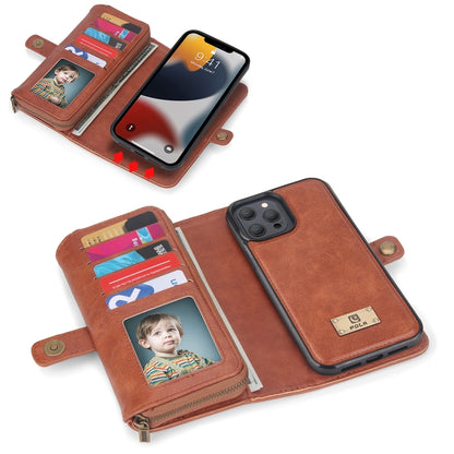 For iPhone 13 mini Multi-functional Zipper Wallet Leather Phone Case(Brown) - iPhone 13 mini Cases by buy2fix | Online Shopping UK | buy2fix