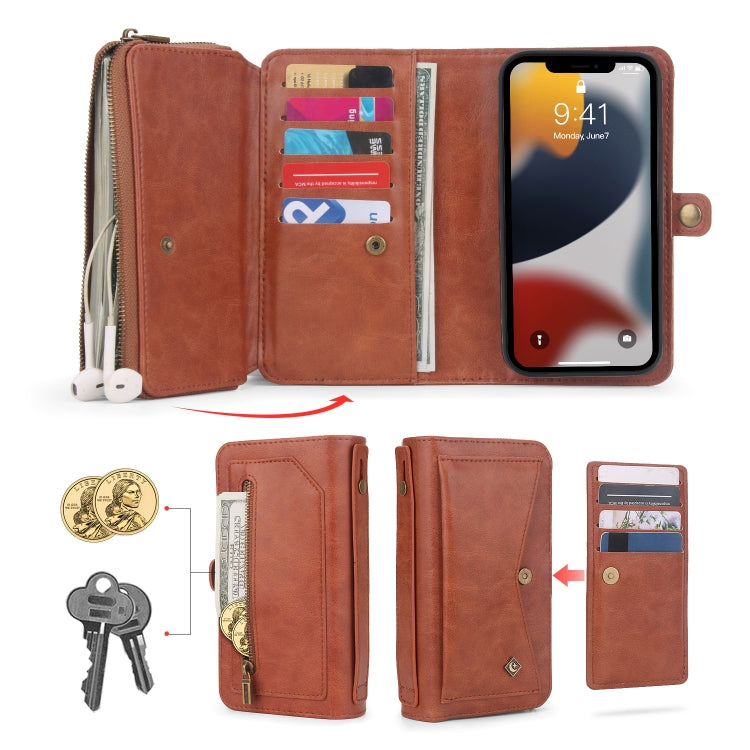 For iPhone 13 mini Multi-functional Zipper Wallet Leather Phone Case(Brown) - iPhone 13 mini Cases by buy2fix | Online Shopping UK | buy2fix
