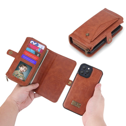 For iPhone 13 mini Multi-functional Zipper Wallet Leather Phone Case(Brown) - iPhone 13 mini Cases by buy2fix | Online Shopping UK | buy2fix