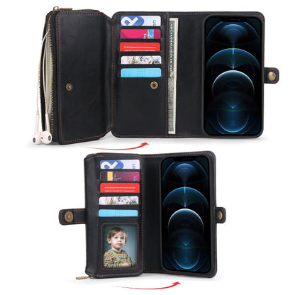For iPhone 12 Multi-functional Zipper Wallet Leather Phone Case(Black) - iPhone 12 / 12 Pro Cases by buy2fix | Online Shopping UK | buy2fix
