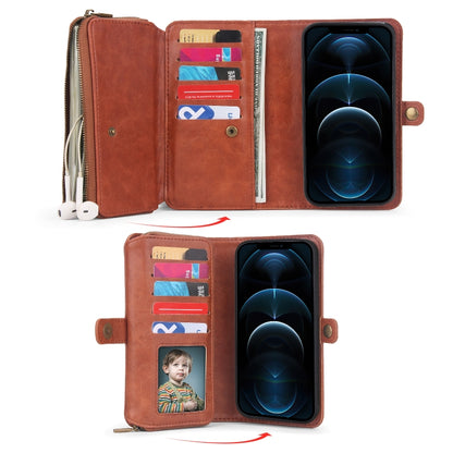 For iPhone 12 Pro Max Multi-functional Zipper Wallet Leather Phone Case(Brown) - iPhone 12 Pro Max Cases by buy2fix | Online Shopping UK | buy2fix
