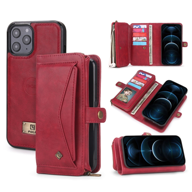 For iPhone 12 Pro Max Multi-functional Zipper Wallet Leather Phone Case(Red) - iPhone 12 Pro Max Cases by buy2fix | Online Shopping UK | buy2fix