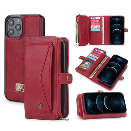 For iPhone 12 Pro Max Multi-functional Zipper Wallet Leather Phone Case(Red) - iPhone 12 Pro Max Cases by buy2fix | Online Shopping UK | buy2fix