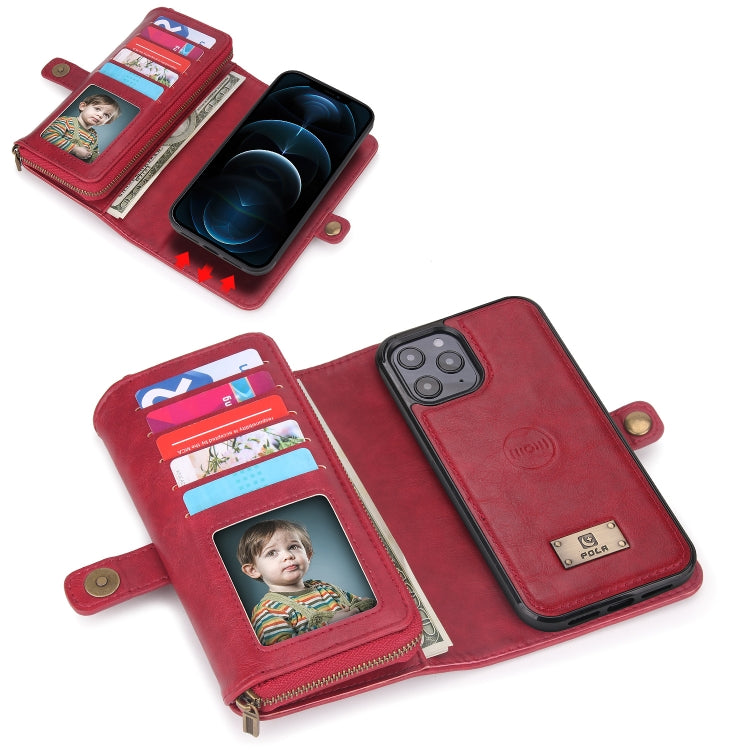 For iPhone 12 Pro Max Multi-functional Zipper Wallet Leather Phone Case(Red) - iPhone 12 Pro Max Cases by buy2fix | Online Shopping UK | buy2fix