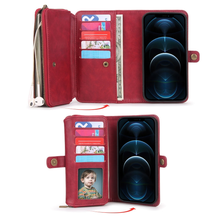 For iPhone 12 Pro Max Multi-functional Zipper Wallet Leather Phone Case(Red) - iPhone 12 Pro Max Cases by buy2fix | Online Shopping UK | buy2fix