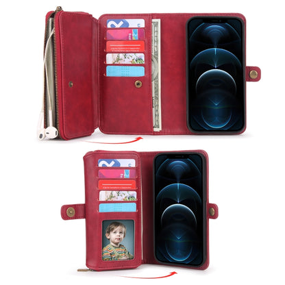 For iPhone 12 Pro Max Multi-functional Zipper Wallet Leather Phone Case(Red) - iPhone 12 Pro Max Cases by buy2fix | Online Shopping UK | buy2fix