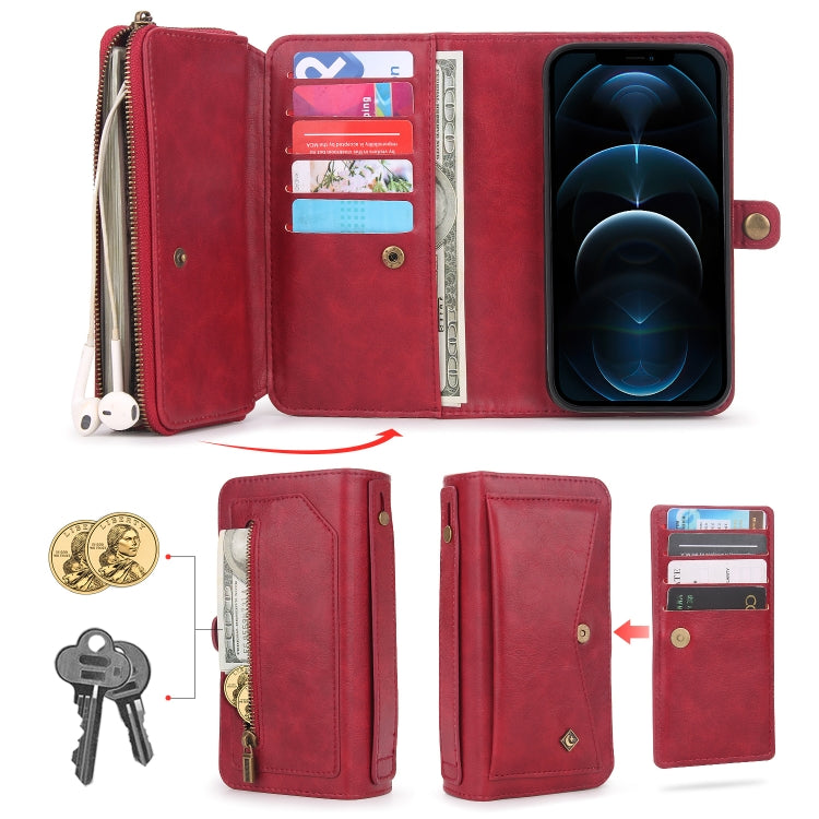 For iPhone 12 Pro Multi-functional Zipper Wallet Leather Phone Case(Red) - iPhone 12 / 12 Pro Cases by buy2fix | Online Shopping UK | buy2fix