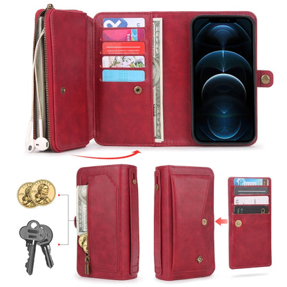 For iPhone 12 Pro Multi-functional Zipper Wallet Leather Phone Case(Red) - iPhone 12 / 12 Pro Cases by buy2fix | Online Shopping UK | buy2fix