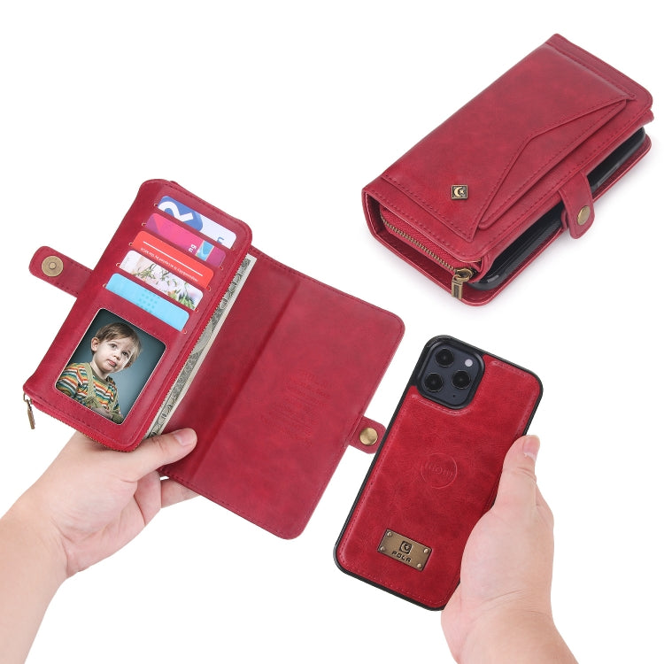 For iPhone 12 Pro Multi-functional Zipper Wallet Leather Phone Case(Red) - iPhone 12 / 12 Pro Cases by buy2fix | Online Shopping UK | buy2fix