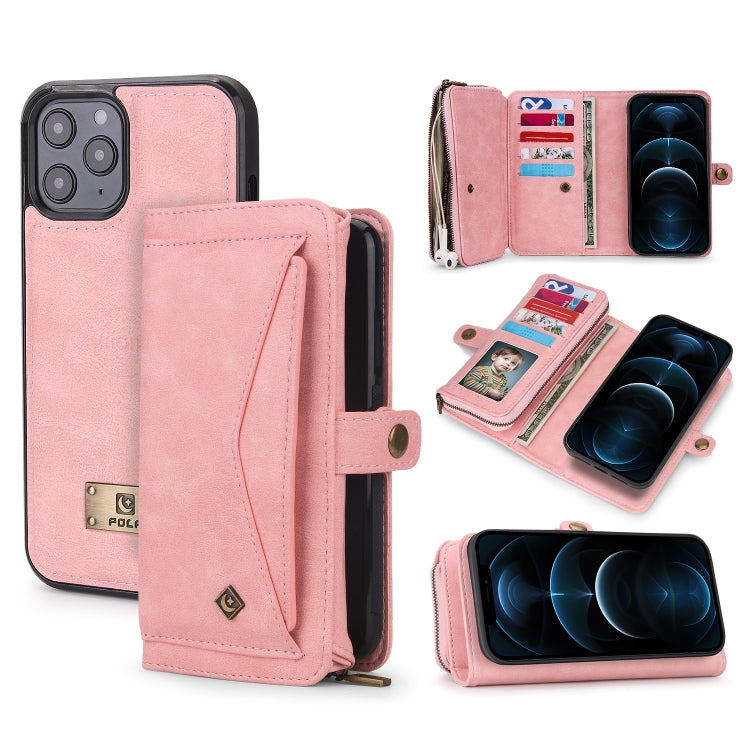 For iPhone 12 Pro Multi-functional Zipper Wallet Leather Phone Case(Pink) - iPhone 12 / 12 Pro Cases by buy2fix | Online Shopping UK | buy2fix