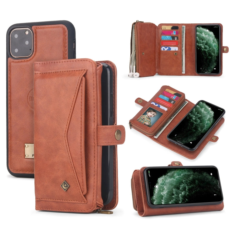 For iPhone 11 Pro Multi-functional Zipper Wallet Leather Phone Case(Brown) - iPhone 11 Pro Cases by buy2fix | Online Shopping UK | buy2fix