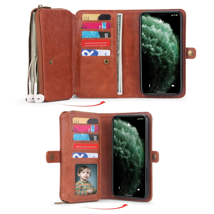 For iPhone 11 Pro Multi-functional Zipper Wallet Leather Phone Case(Brown) - iPhone 11 Pro Cases by buy2fix | Online Shopping UK | buy2fix