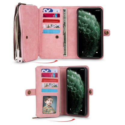 For iPhone 11 Pro Multi-functional Zipper Wallet Leather Phone Case(Pink) - iPhone 11 Pro Cases by buy2fix | Online Shopping UK | buy2fix