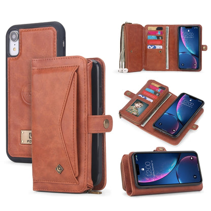 For iPhone XR Multi-functional Zipper Wallet Leather Phone Case(Brown) - More iPhone Cases by buy2fix | Online Shopping UK | buy2fix