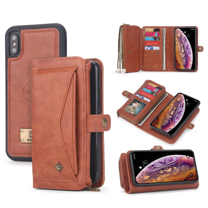 For iPhone X / XS Multi-functional Zipper Wallet Leather Phone Case(Brown) - More iPhone Cases by buy2fix | Online Shopping UK | buy2fix