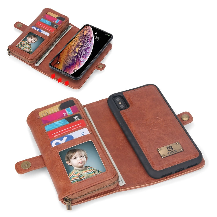 For iPhone X / XS Multi-functional Zipper Wallet Leather Phone Case(Brown) - More iPhone Cases by buy2fix | Online Shopping UK | buy2fix
