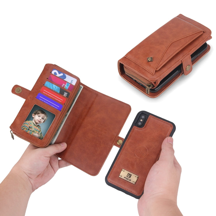 For iPhone X / XS Multi-functional Zipper Wallet Leather Phone Case(Brown) - More iPhone Cases by buy2fix | Online Shopping UK | buy2fix