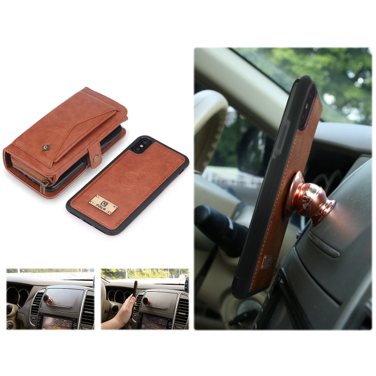 For iPhone X / XS Multi-functional Zipper Wallet Leather Phone Case(Brown) - More iPhone Cases by buy2fix | Online Shopping UK | buy2fix