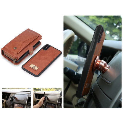For iPhone X / XS Multi-functional Zipper Wallet Leather Phone Case(Brown) - More iPhone Cases by buy2fix | Online Shopping UK | buy2fix