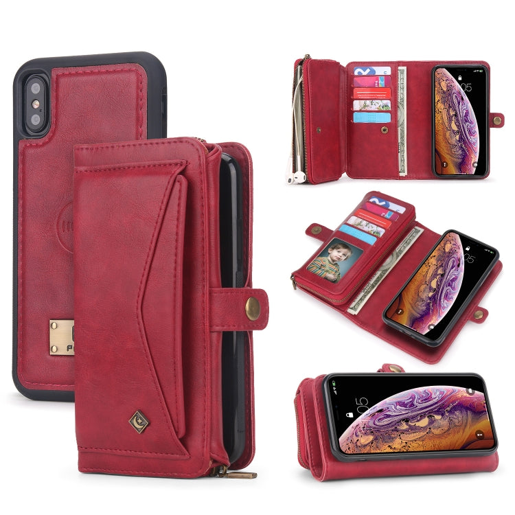 For iPhone X / XS Multi-functional Zipper Wallet Leather Phone Case(Red) - More iPhone Cases by buy2fix | Online Shopping UK | buy2fix