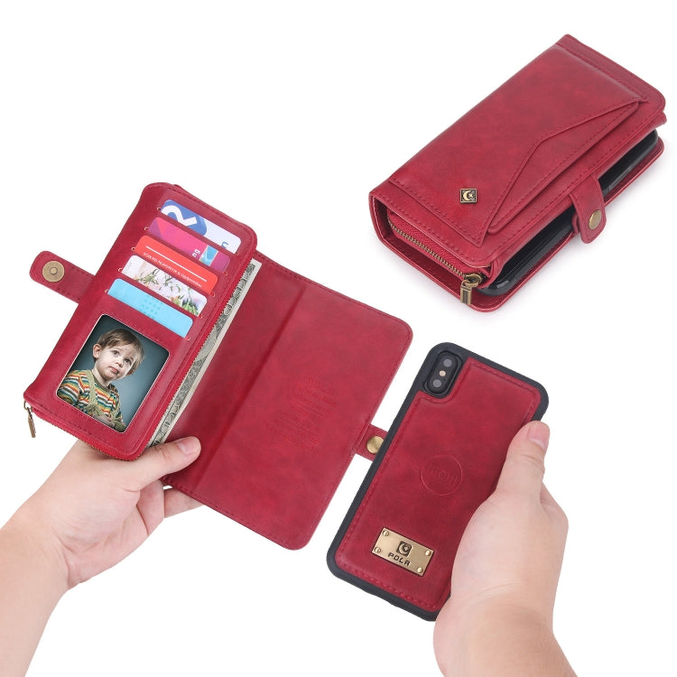 For iPhone X / XS Multi-functional Zipper Wallet Leather Phone Case(Red) - More iPhone Cases by buy2fix | Online Shopping UK | buy2fix