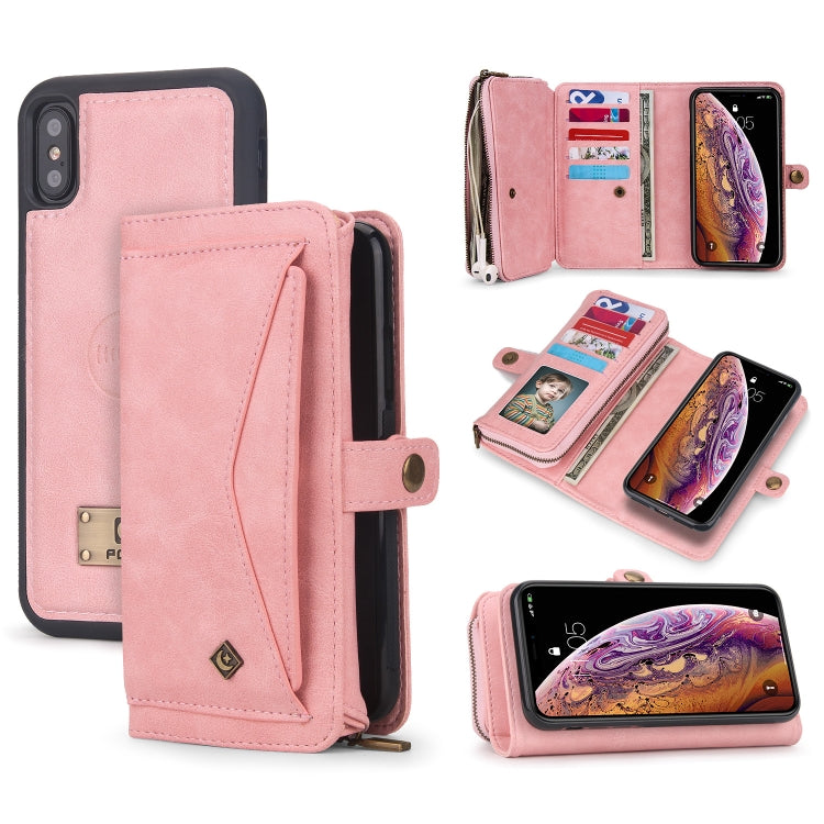 For iPhone X / XS Multi-functional Zipper Wallet Leather Phone Case(Pink) - More iPhone Cases by buy2fix | Online Shopping UK | buy2fix