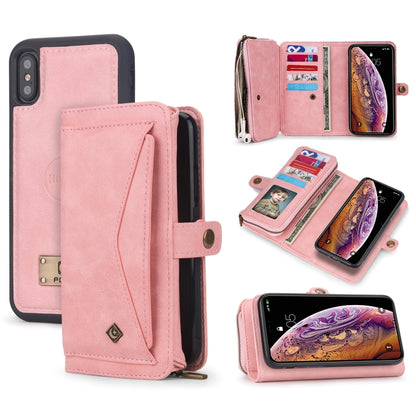 For iPhone X / XS Multi-functional Zipper Wallet Leather Phone Case(Pink) - More iPhone Cases by buy2fix | Online Shopping UK | buy2fix