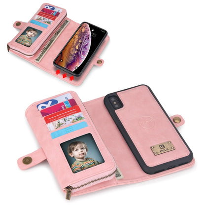 For iPhone X / XS Multi-functional Zipper Wallet Leather Phone Case(Pink) - More iPhone Cases by buy2fix | Online Shopping UK | buy2fix