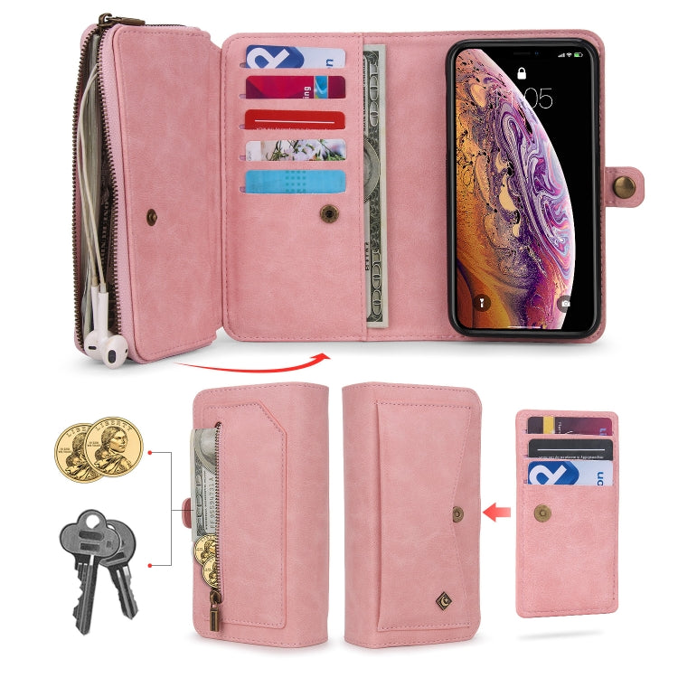 For iPhone X / XS Multi-functional Zipper Wallet Leather Phone Case(Pink) - More iPhone Cases by buy2fix | Online Shopping UK | buy2fix
