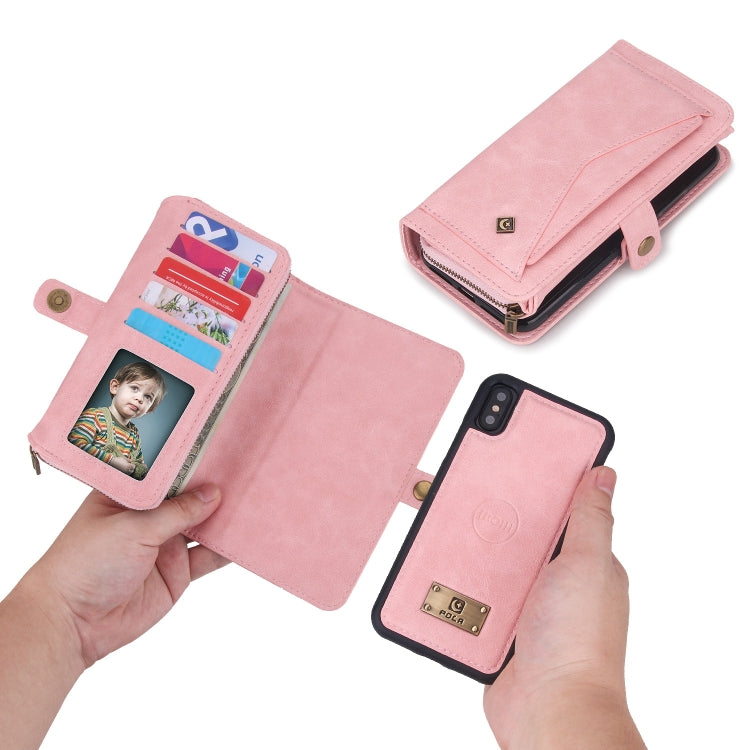 For iPhone X / XS Multi-functional Zipper Wallet Leather Phone Case(Pink) - More iPhone Cases by buy2fix | Online Shopping UK | buy2fix