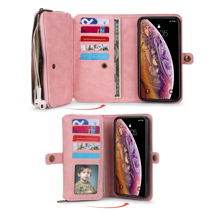 For iPhone X / XS Multi-functional Zipper Wallet Leather Phone Case(Pink) - More iPhone Cases by buy2fix | Online Shopping UK | buy2fix