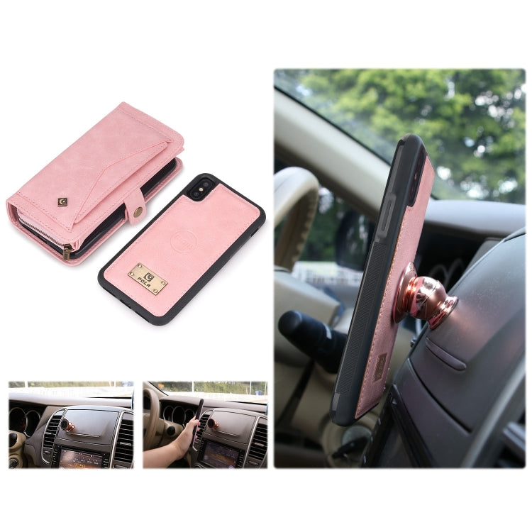 For iPhone X / XS Multi-functional Zipper Wallet Leather Phone Case(Pink) - More iPhone Cases by buy2fix | Online Shopping UK | buy2fix