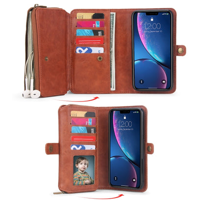 For iPhone XS Max Multi-functional Zipper Wallet Leather Phone Case(Brown) - More iPhone Cases by buy2fix | Online Shopping UK | buy2fix