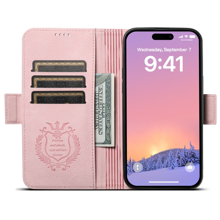 For iPhone 14 SUTENI J07 Multifunctional Horizontal Flip Magsafe Leather Phone Case(Pink) - iPhone 14 Cases by Suteni | Online Shopping UK | buy2fix